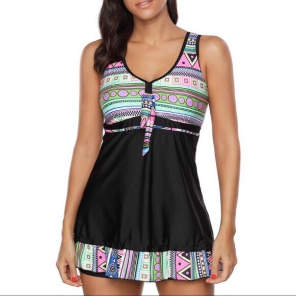 ✨ Open Back Printed Padded Swimdress and Shorts✨ - Picture 1 of 5